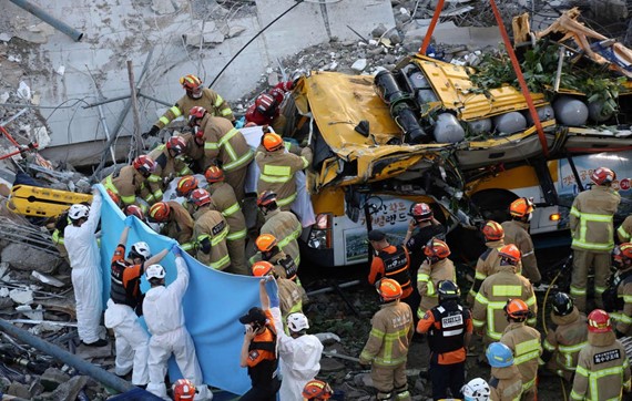 South Korea: 9 Dead After Building Collapses On Top Of Bus