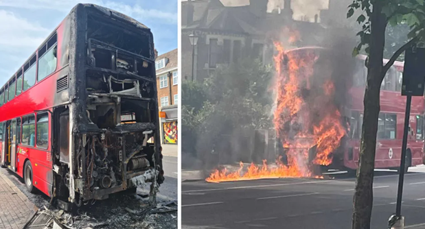 London Bus Bursts Into Flames On Street In Brixton