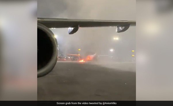 SpiceJet Aircraft Catches Fire At Delhi Airport During Maintenance
