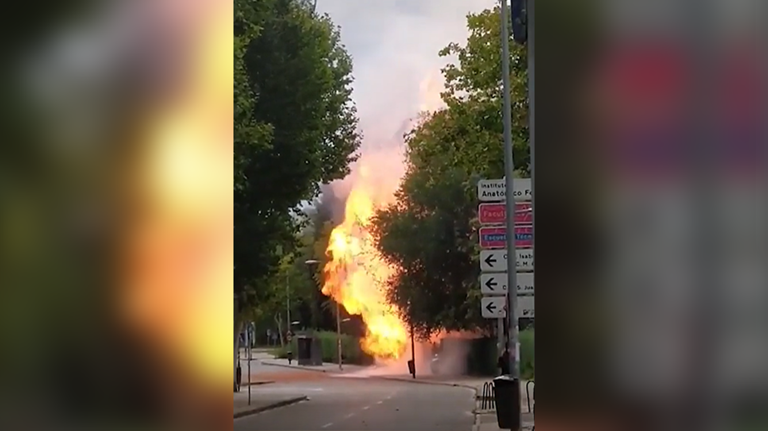 Huge Fire Burns After Gas Pipe Explosion Near Madrid Universities