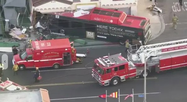 14 Injured When Bus And Car Collide And Smash Into A Long Beach Restaurant